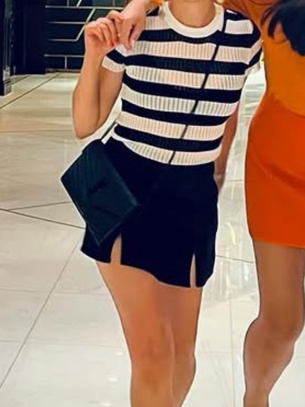 Zara Black and White Striped Short Sleeve Knit Tee